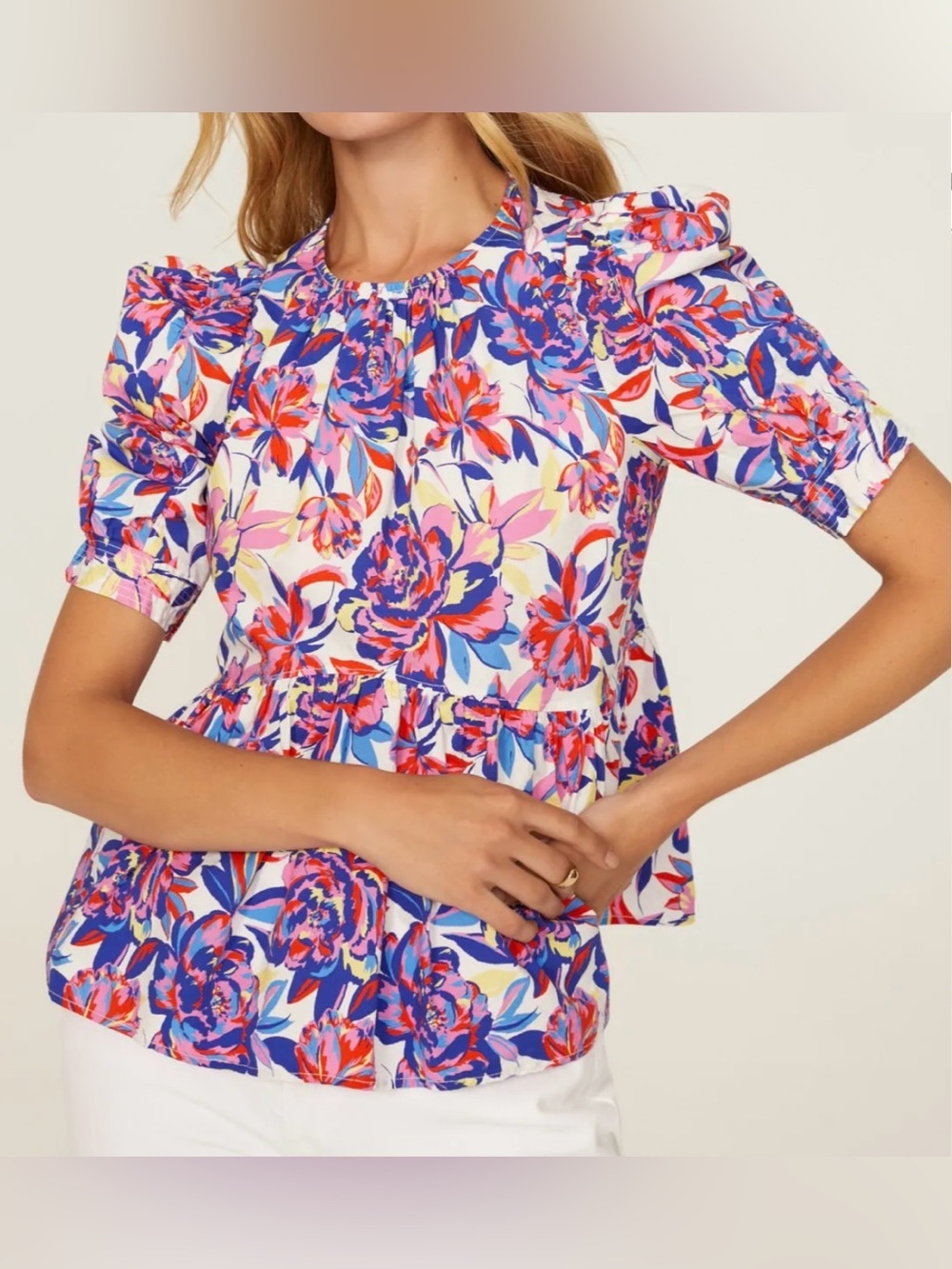 Peter Som Multicolor Floral Puff Sleeve Peplum Blouse - Size 4